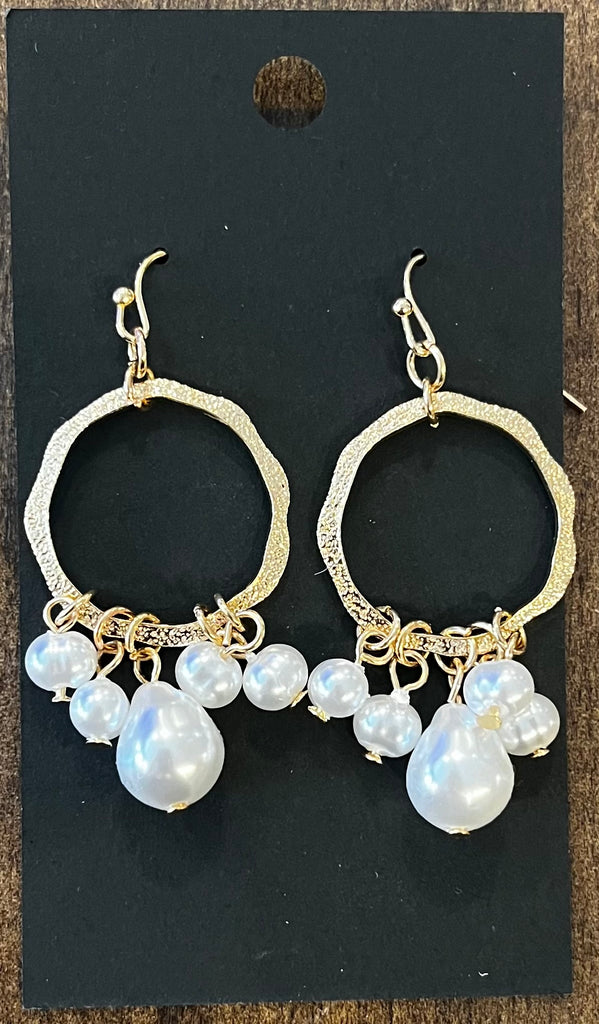 Jewelry- Textured Hoop Earrings with Pearl Drops
