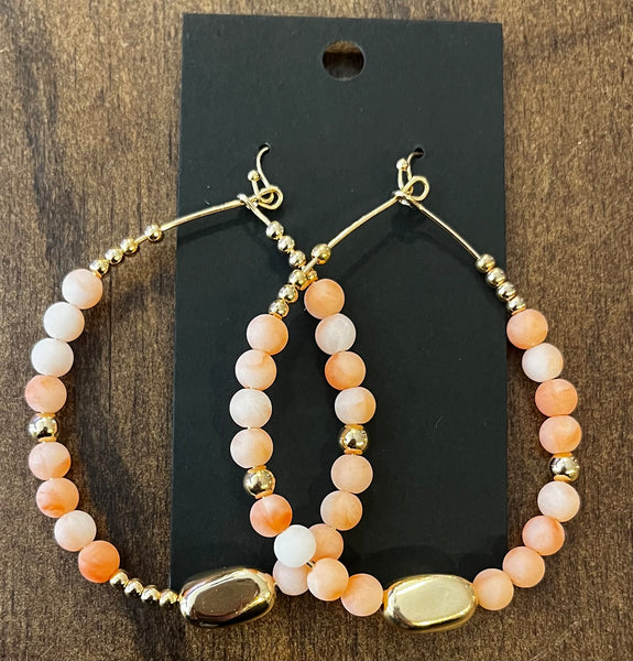 Jewelry- Teardrop Hoop Earrings with Natural Stone Beads