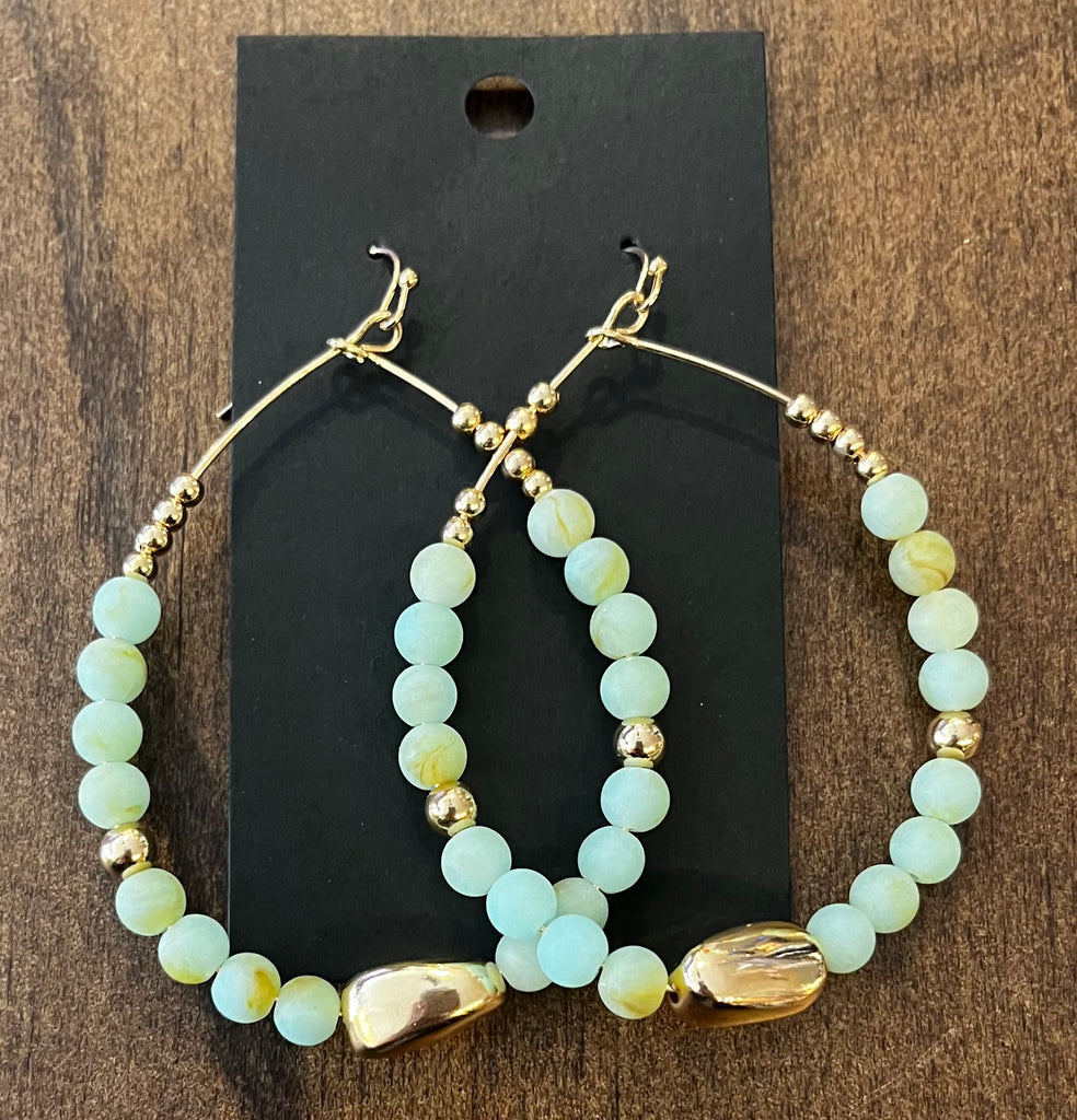 Jewelry- Teardrop Hoop Earrings with Natural Stone Beads