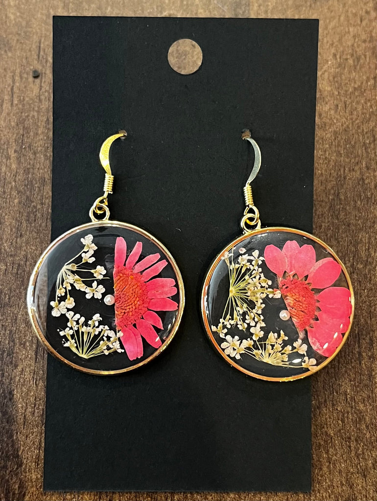 Jewelry- Pressed Flower Disk Drop Earrings