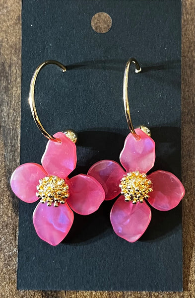 Jewelry- Skinny Hoop with Flower Drop Earrings
