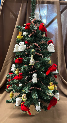 Easter Tree with White Squirrels and Cardinals