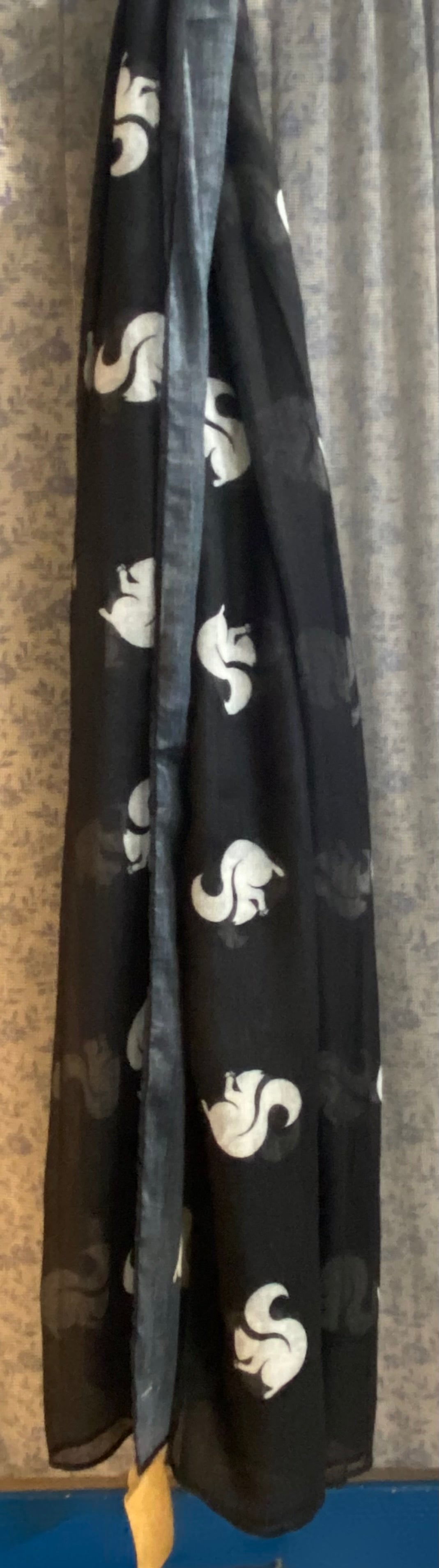 Black White Squirrel scarf with motif pattern - exclusive designer accessory