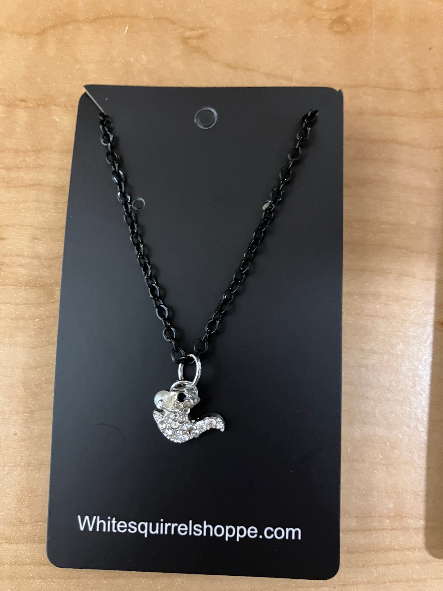 Jewelry - Necklace - White Squirrel Rhinestone Pendant with Pearl Acorn