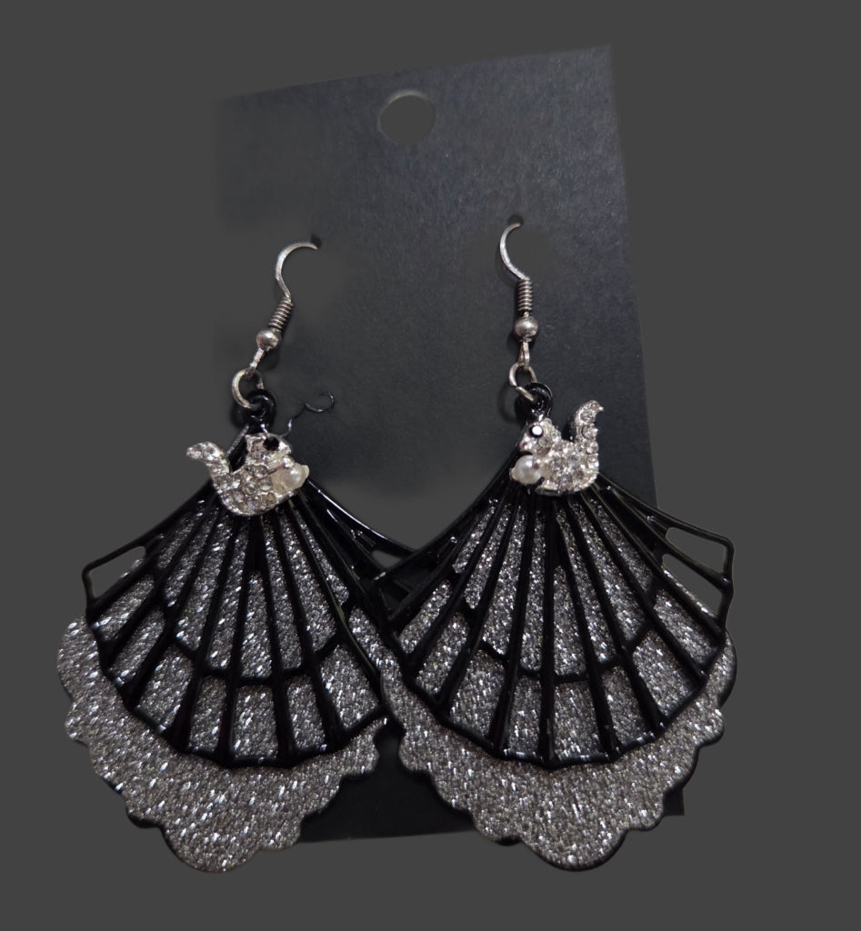 Jewelry - Earrings - Rhinestone White Squirrels on Two Layers with Sparkly Back