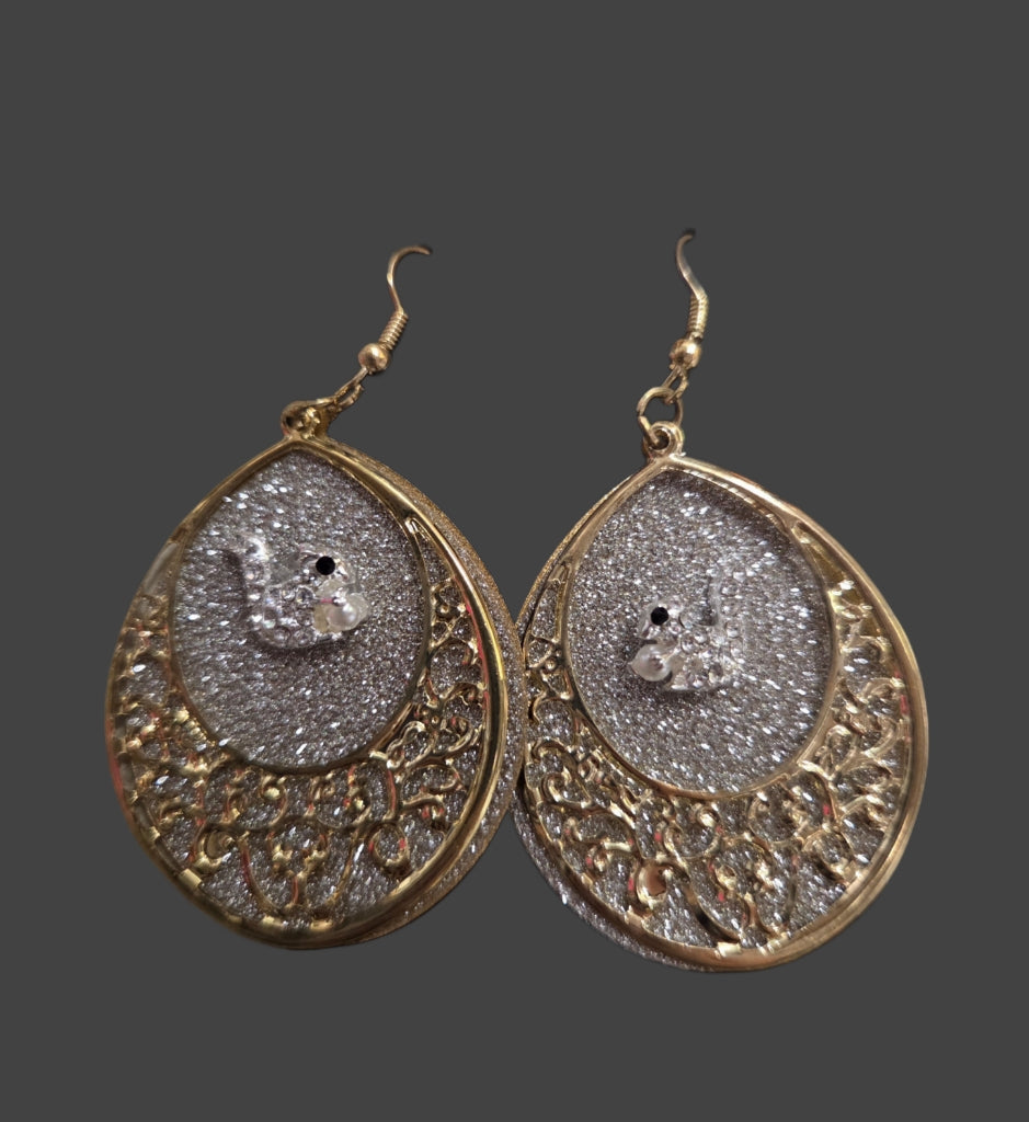 Jewelry - Earrings - Rhinestone White Squirrels on Two Layers with Sparkly Back