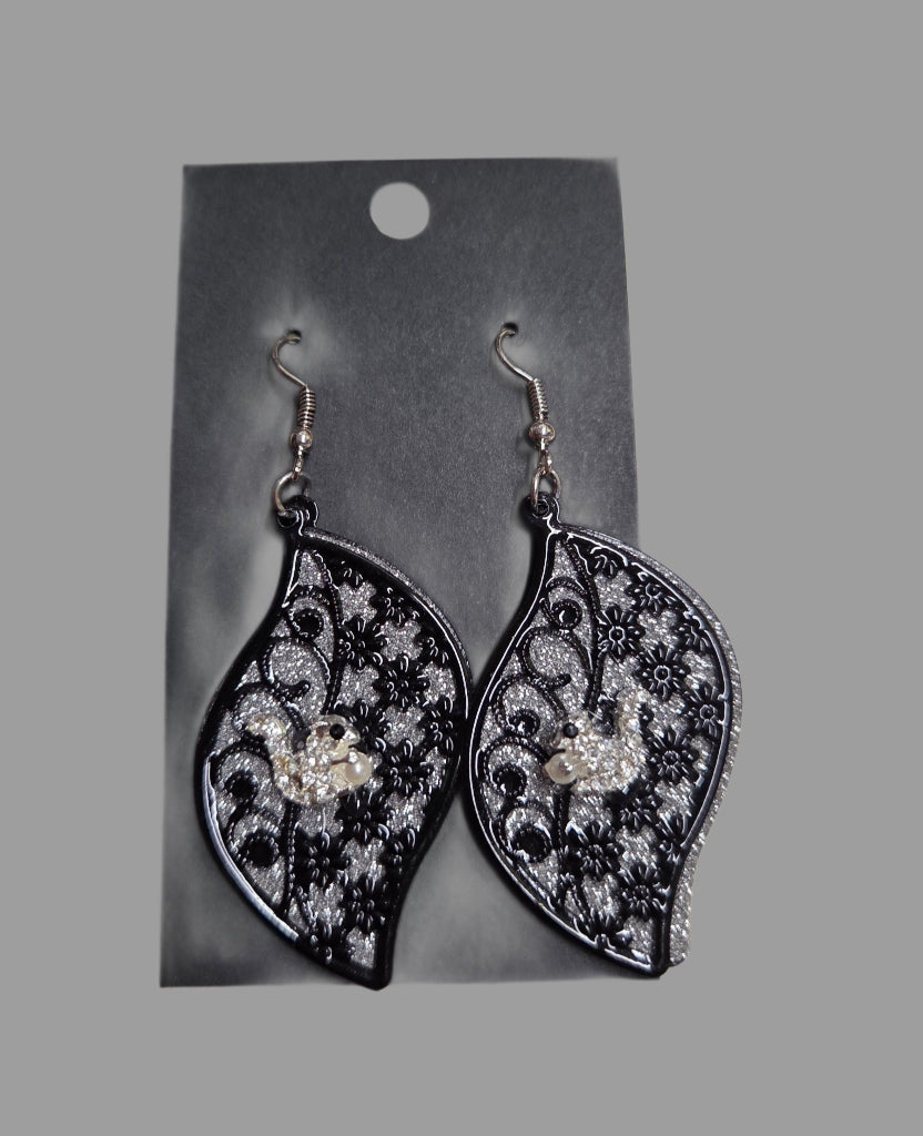 Jewelry - Earrings - Rhinestone White Squirrels on Two Layers with Sparkly Back