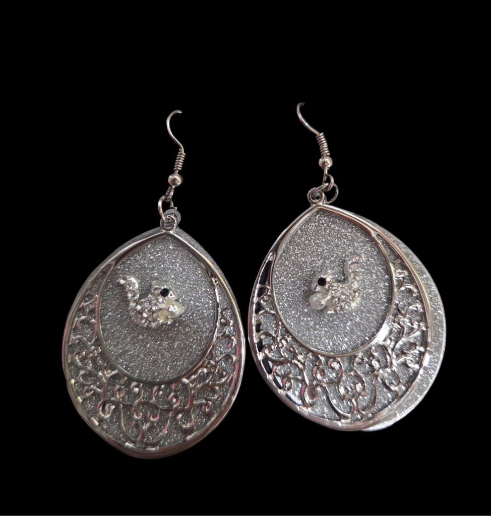 Jewelry - Earrings - Rhinestone White Squirrels on Two Layers with Sparkly Back