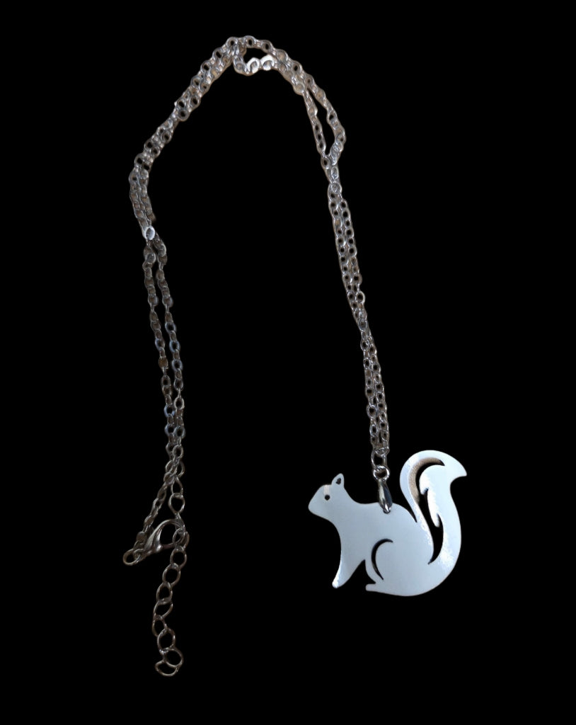 Jewelry - Necklace - Wooden White Squirrel Laser Cut - Hollow Tail Design 18 inches long chain