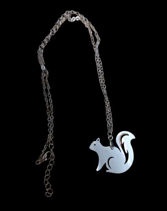 Jewelry - Necklace - Wooden White Squirrel Laser Cut - Hollow Tail Design 18 inches long chain