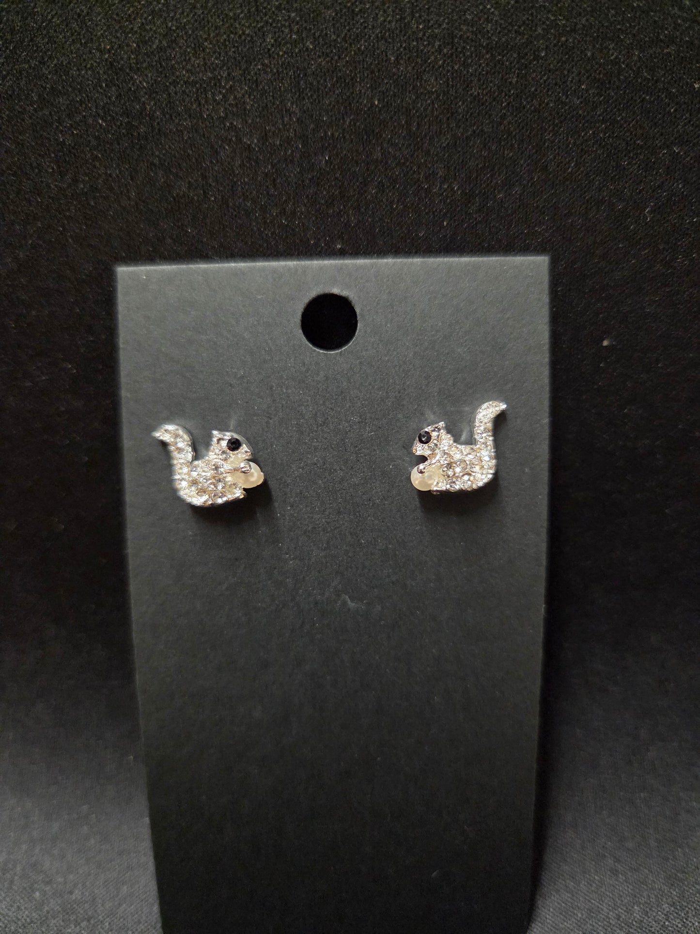 Jewelry - Earrings - White Squirrel Rhinestone Studs with Pearl Acorn
