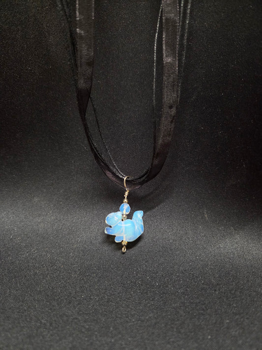 Jewelry - Necklace - Opalite White Squirrel Pendant with black ribbon
