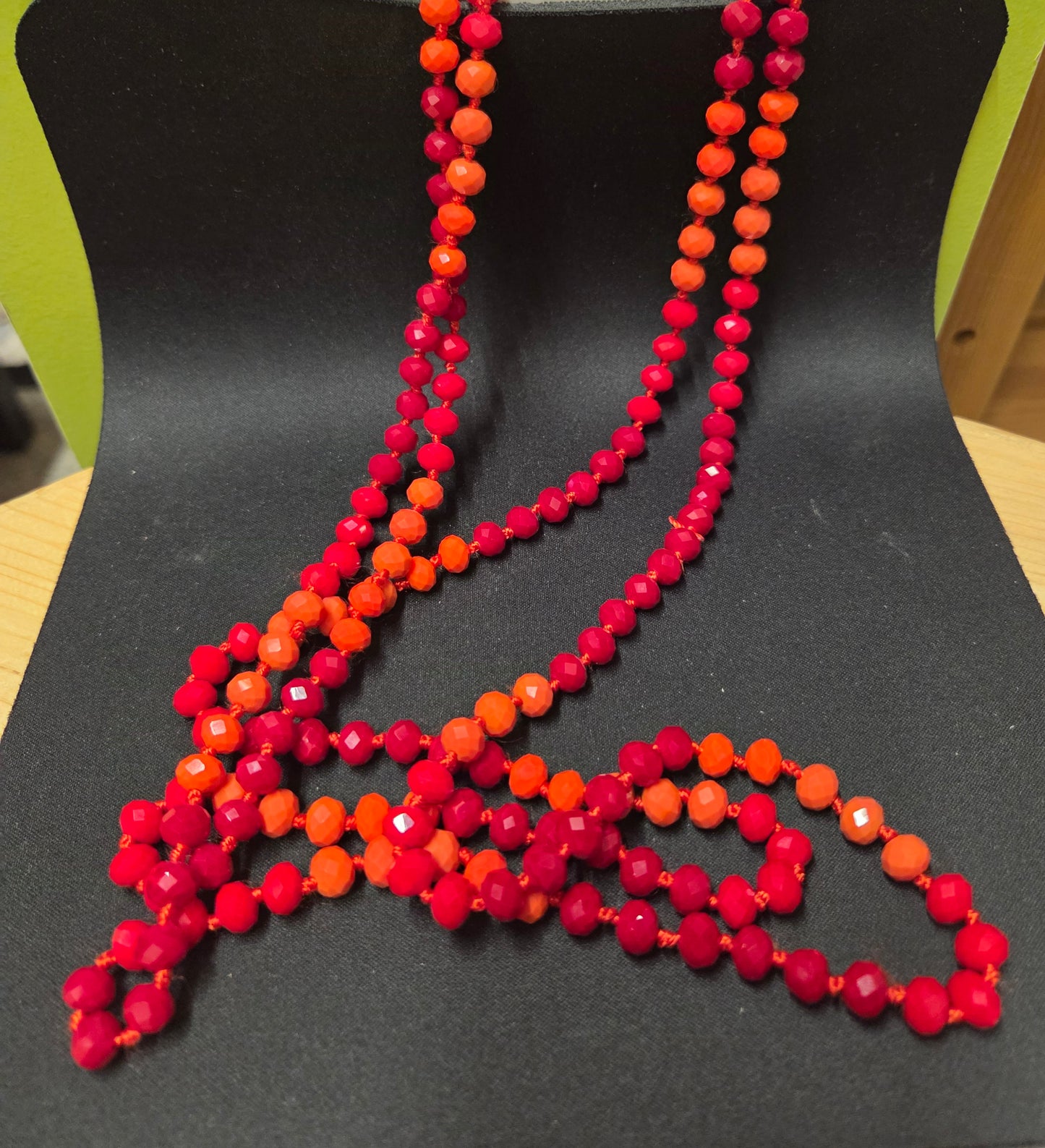 Jewelry - Necklace - Faceted Glass Bead - 60" - Orange, Yellow and Red