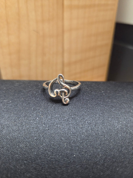 Jewelry - Ring - Sterling Silver Musical Treble Clef with a Heart
