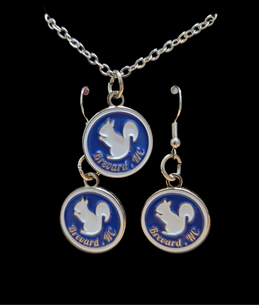 Jewelry - Necklace, Earrings or Set - Metal Enameled White Squirrel Earrings Blue Circles