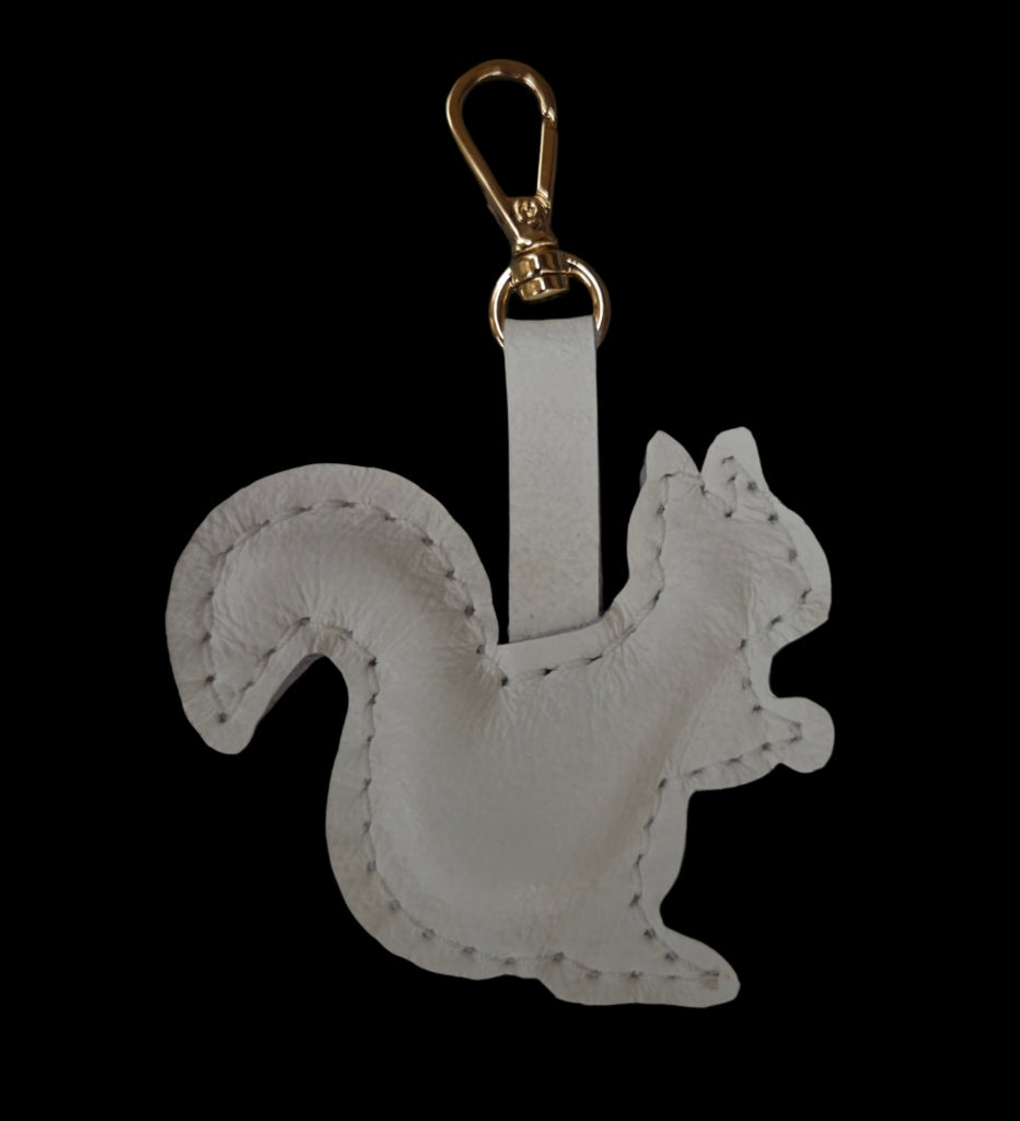 White Squirrel Italian Leather Keychain & Purse Charm