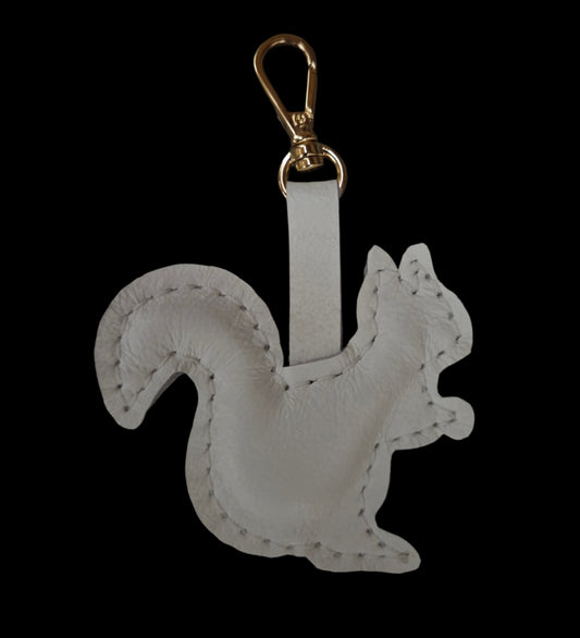 White Squirrel Italian Leather Keychain & Purse Charm