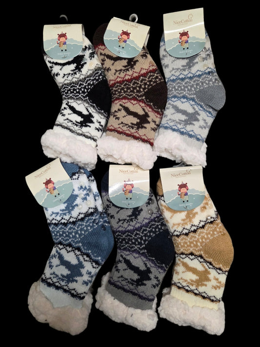 Fleece Kids Reindeer Fuzzy Cozy Lounge Socks with anti-slip Beads in Assorted Colors