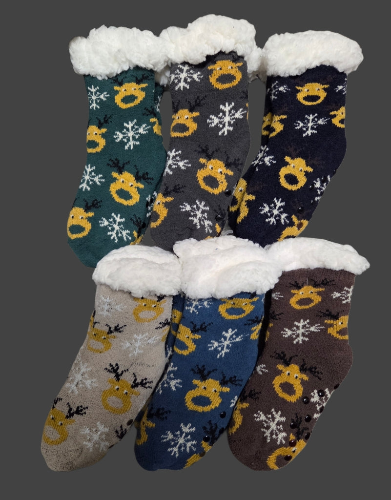 Socks Fleece Socks Reindeer Snowflake Fuzzy in Assorted Colors
