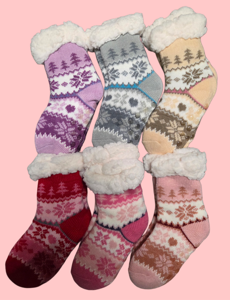 Fleece Kids Snowflake Fuzzy Cozy Lounge Socks with anti-slip Beads in Assorted Pastel Colors (Copy)