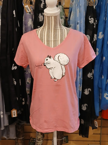 T-Shirt - Ladies - Cute White Squirrel Center - Short Sleeve V-Neck in Hot Pink