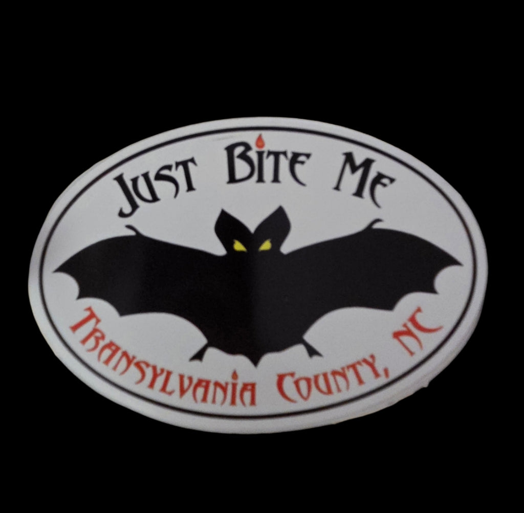 Magnet - Just Bite Me Transylvania County, NC Oval Shape in Black and White or Tie Dye