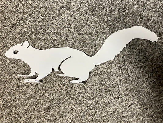 Metal Garden Art -  White Squirrel - Alert Squirrel Deck Screw-On