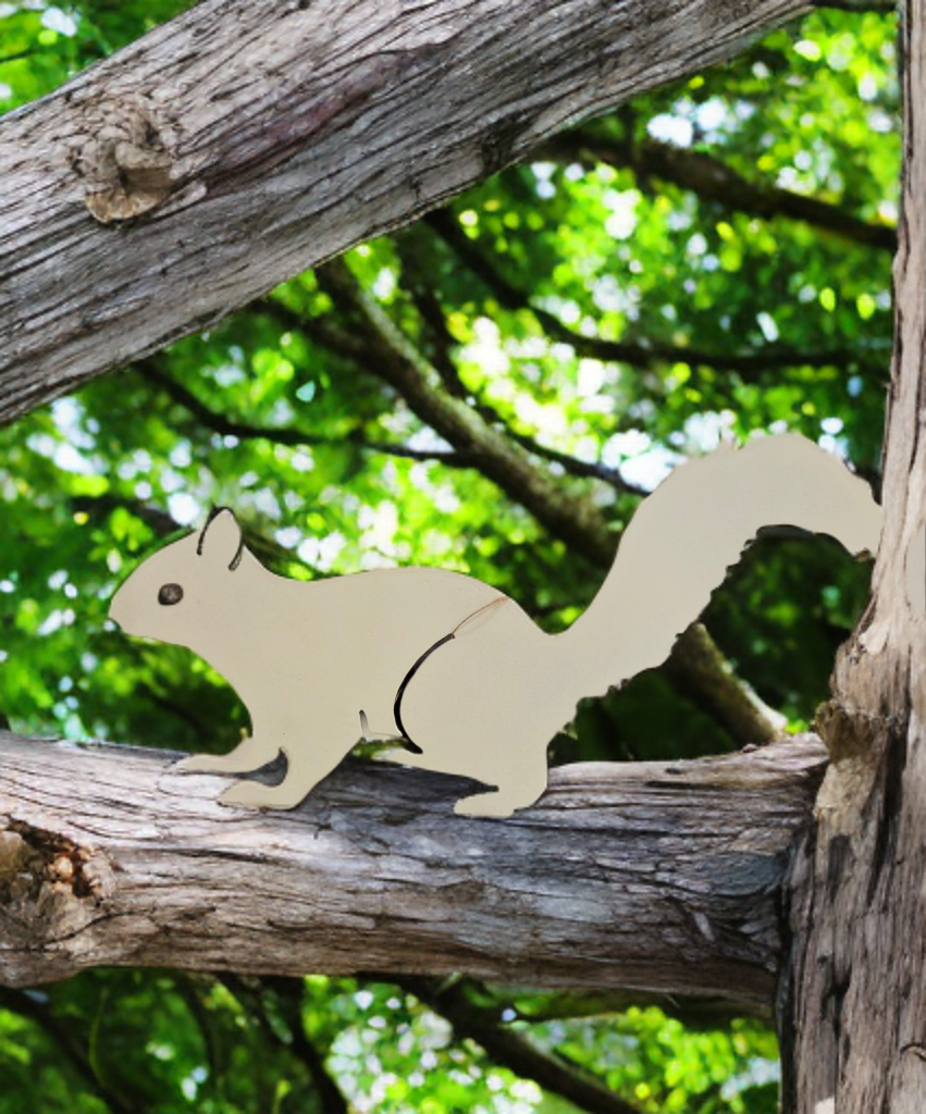 Metal Garden Art -  White Squirrel - Alert Squirrel Deck Screw-On