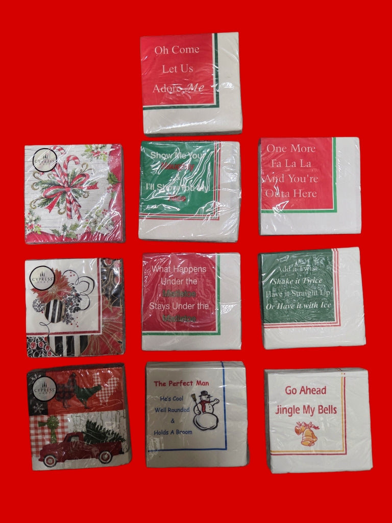 Napkins - Cocktail size for Happy Hour - Fun for Everyone - Christmas Designs and Sayings