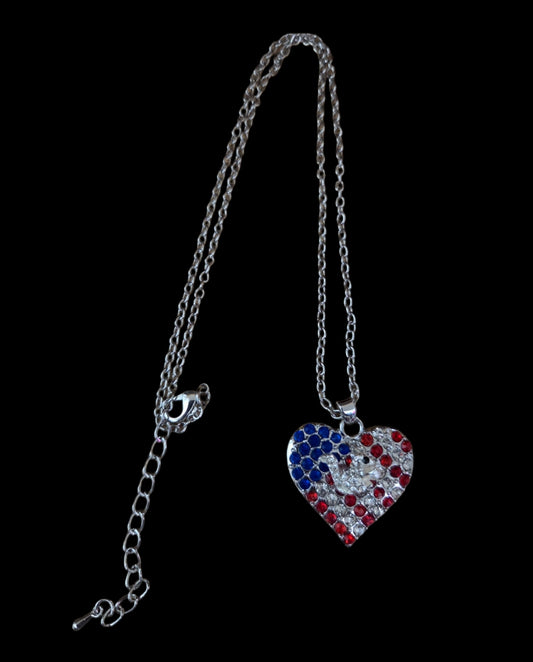 Jewelry - Necklace - Patriotic Red, White & Blue Crystal Heart Pendant with or without Squirrel