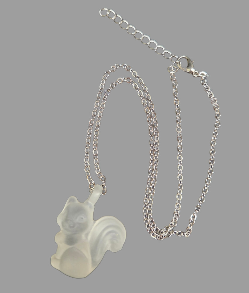 Jewelry - Earrings - Necklace - Set - Glass Frosted White Squirrels