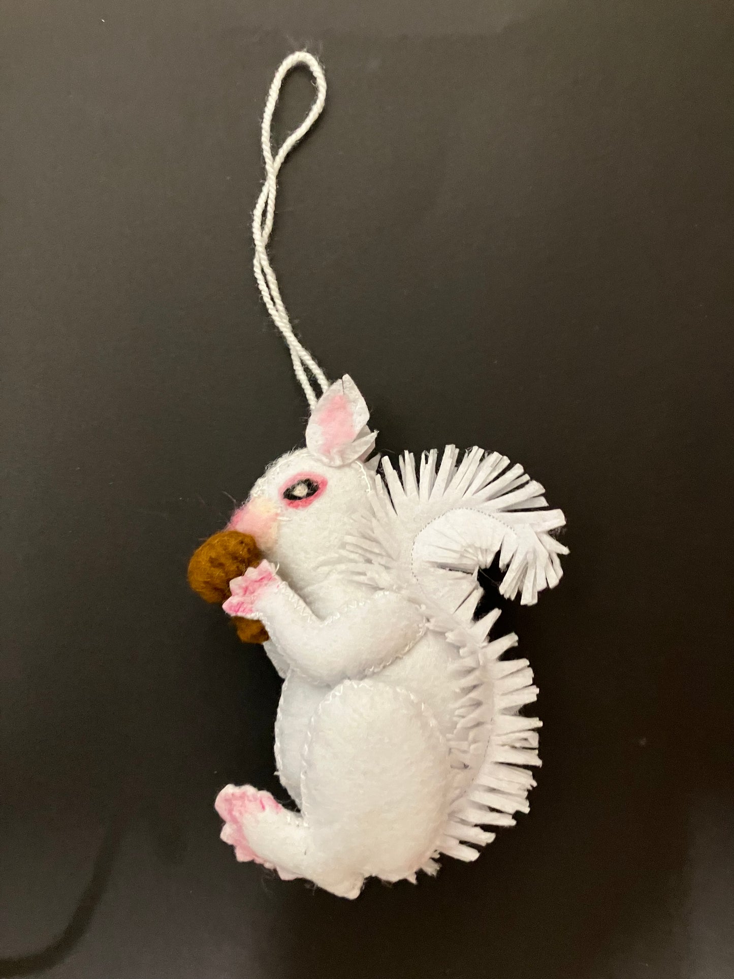Ornament - Felt White Squirrel Holding an Acorn