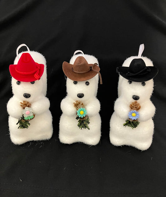 Ornament - Fuzzy White Squirrel with Cowboy Hat and Flower