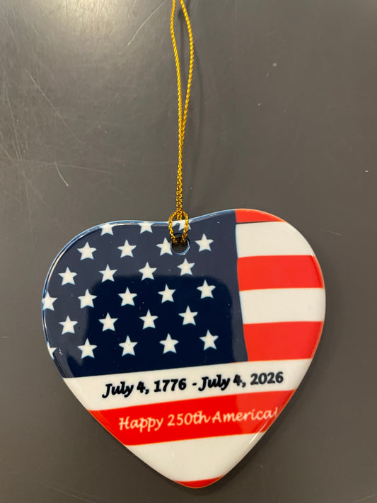 Ornament - Red White & Blue Heart | USA 250th Anniversary | White Squirrel Shoppe