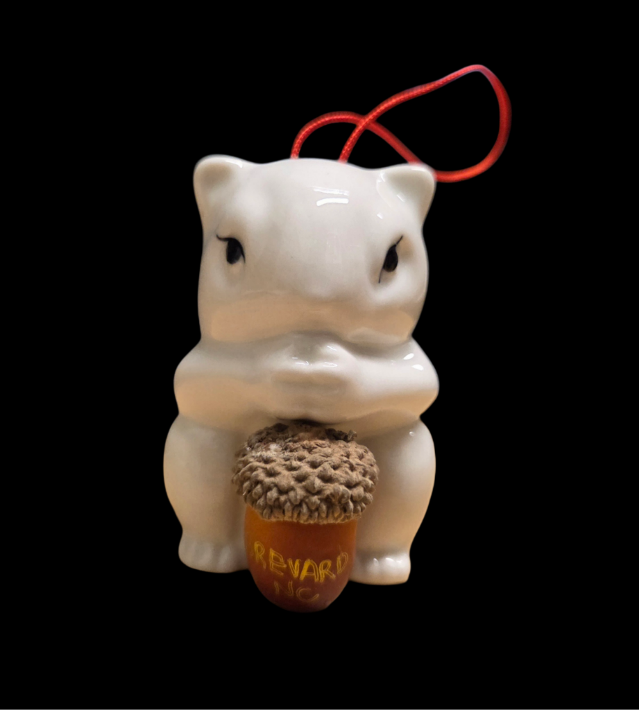 Ornament - Porcelain - Salt Shaker - White Squirrel Holding an Acorn with Brevard, NC