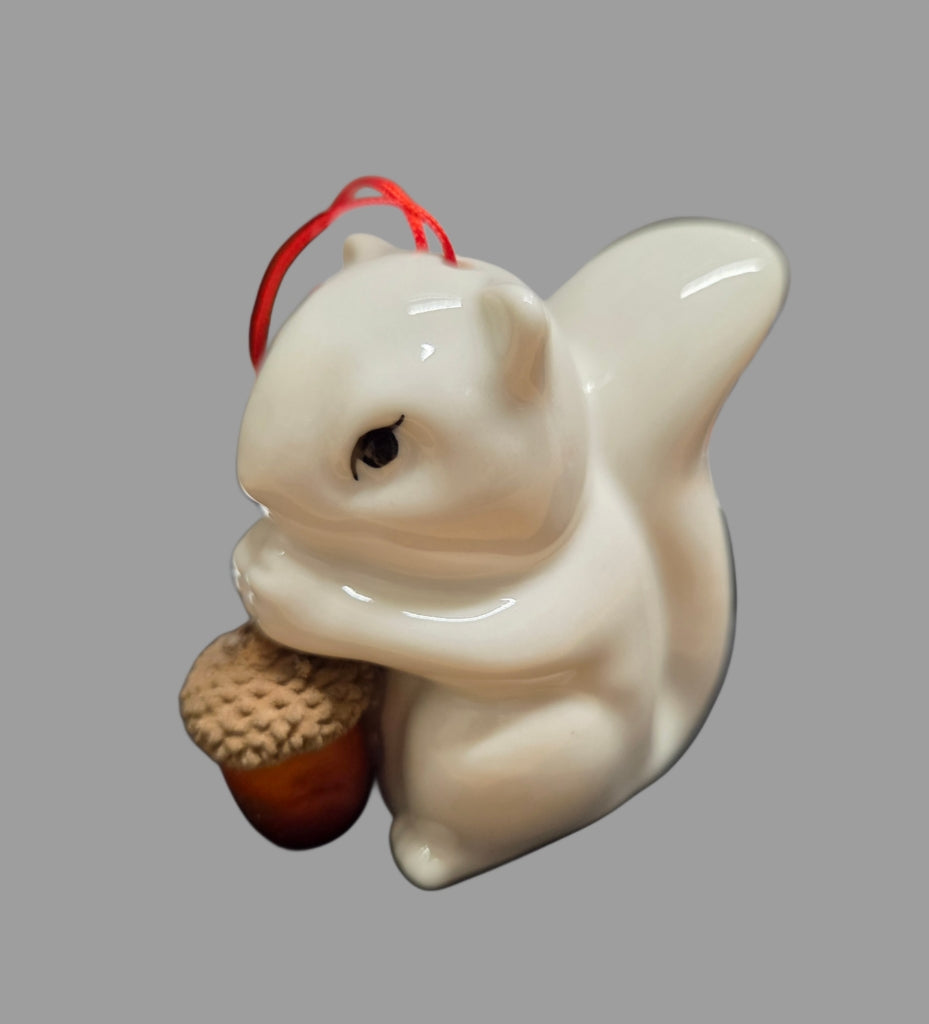 Ornament - Porcelain - Salt Shaker - White Squirrel Holding an Acorn with Brevard, NC