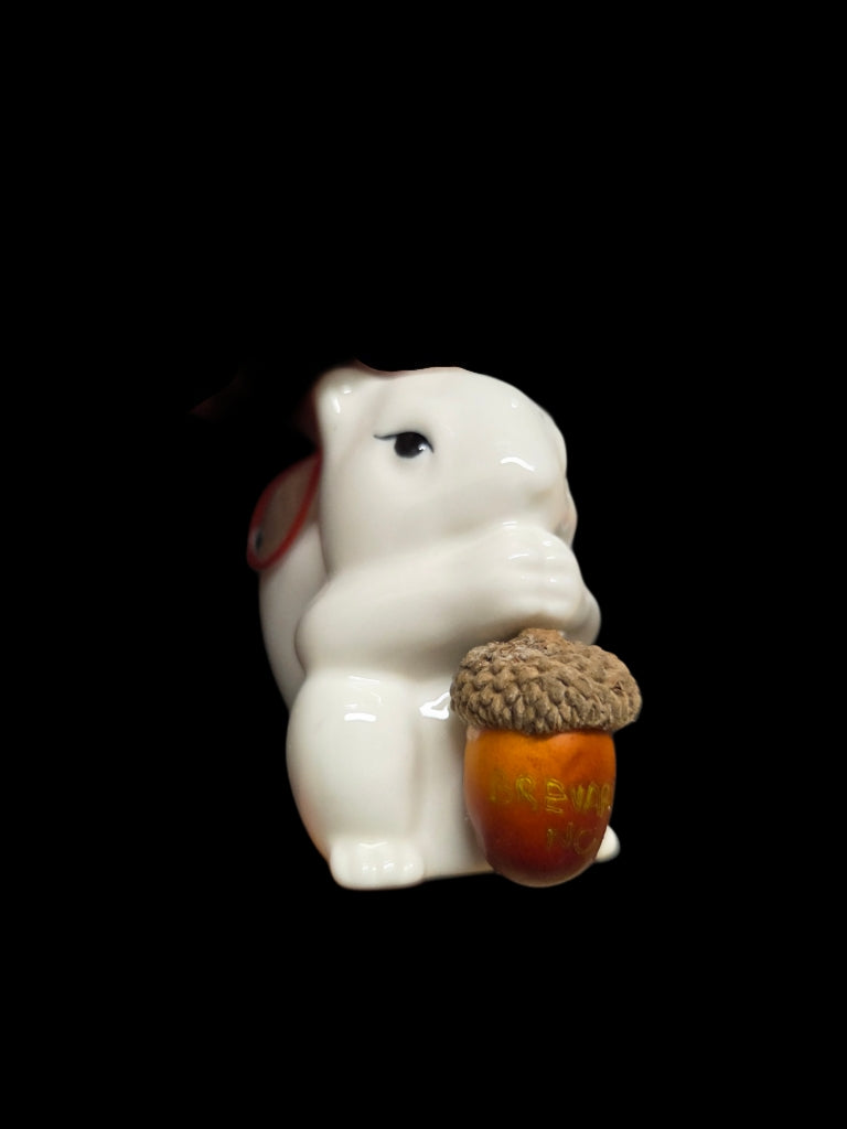 Ornament - Porcelain - Salt Shaker - White Squirrel Holding an Acorn with Brevard, NC