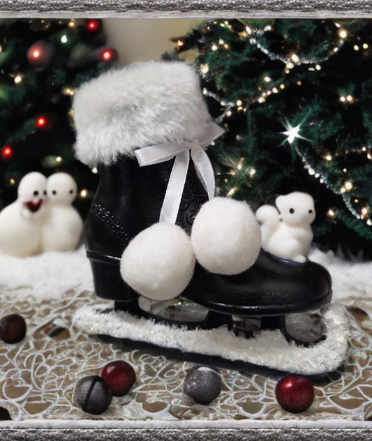 Ornament - Ice Skate Christmas with Pom Poms - Holiday Decoration