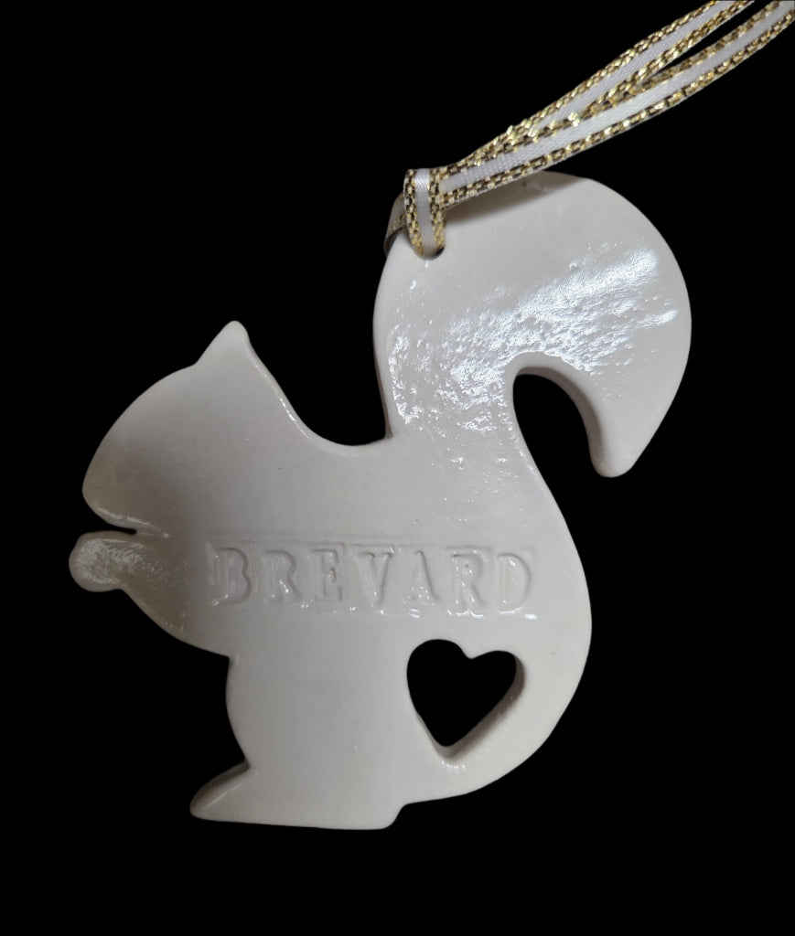 Ornament - Ceramic - White Squirrel with Heart Cut Out