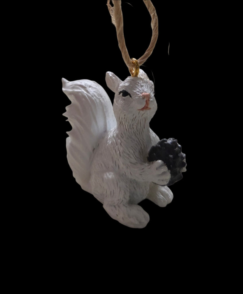 Ornament - Resin - Miniature White Squirrel with Pine Cone