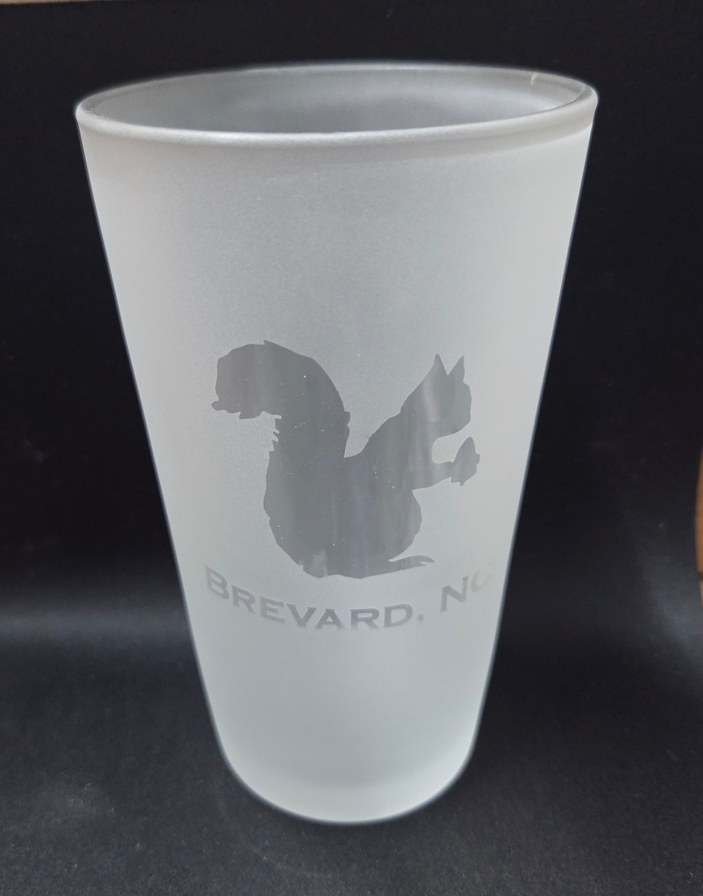Drinkware - Glass - Frosted Pint Glass with Etched White Squirrel & Brevard, NC 16 oz