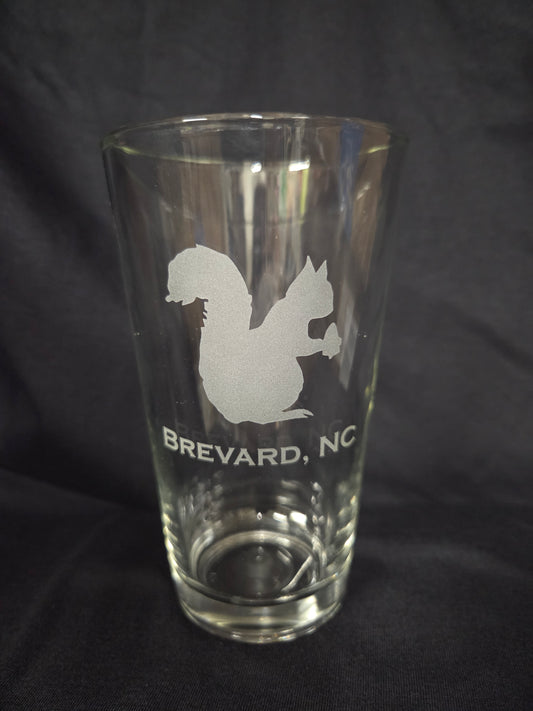 Drinkware - Pint Glass - Etched White Squirrel Brevard NC Beer Glass 16 ounces