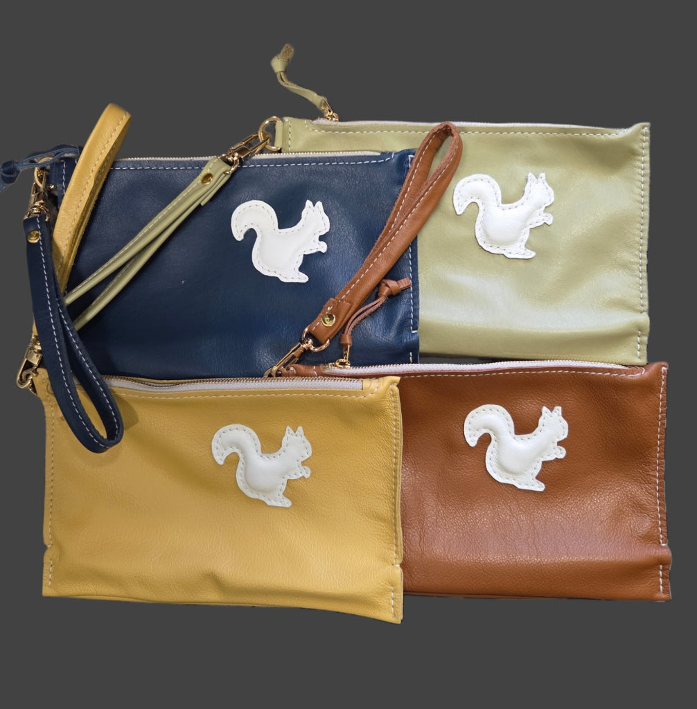 White Squirrel Italian Leather Small Clutch Purse