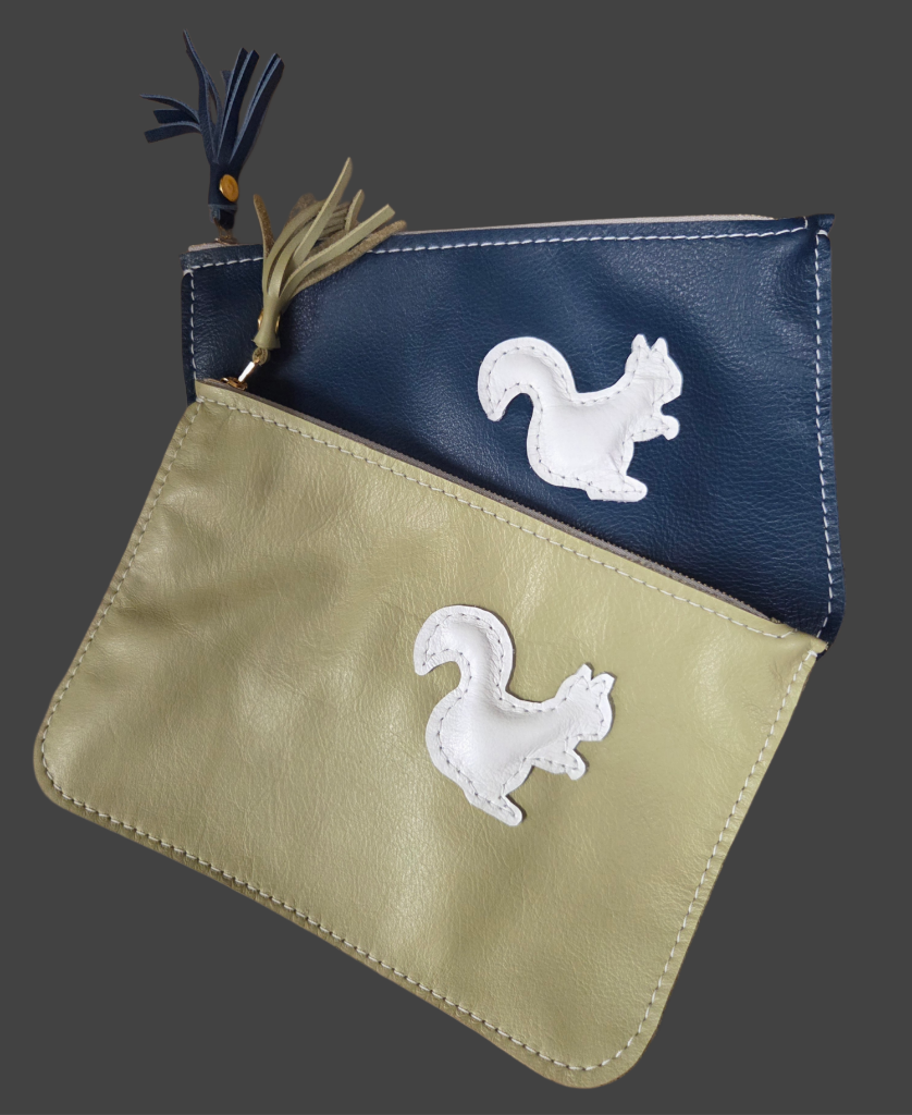 White Squirrel Italian Leather Hand Pouch with Tassel