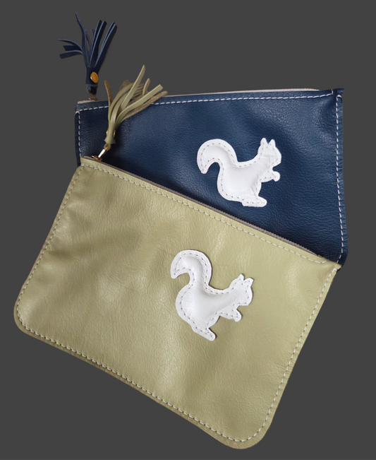 White Squirrel Italian Leather Hand Pouch with Tassel