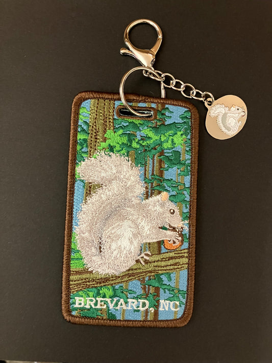 Purse Clip/Key Chain - White Squirrel on a Log Embroidered Purse Clip