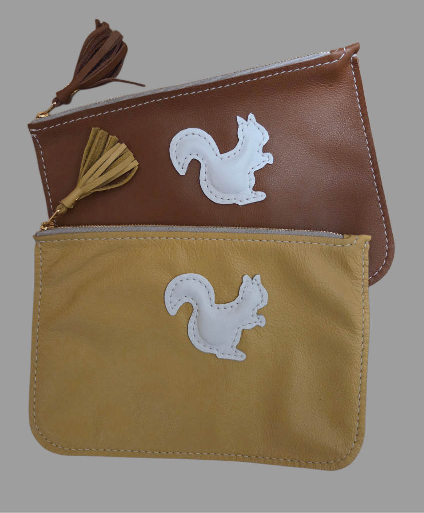 Purse - Bag - White Squirrel Italian Leather Hand Pouch with Tassel