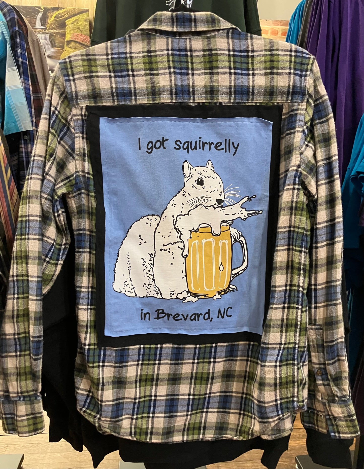 Shirt - Vintage Flannel Shirt with White Squirrel Panel on Back