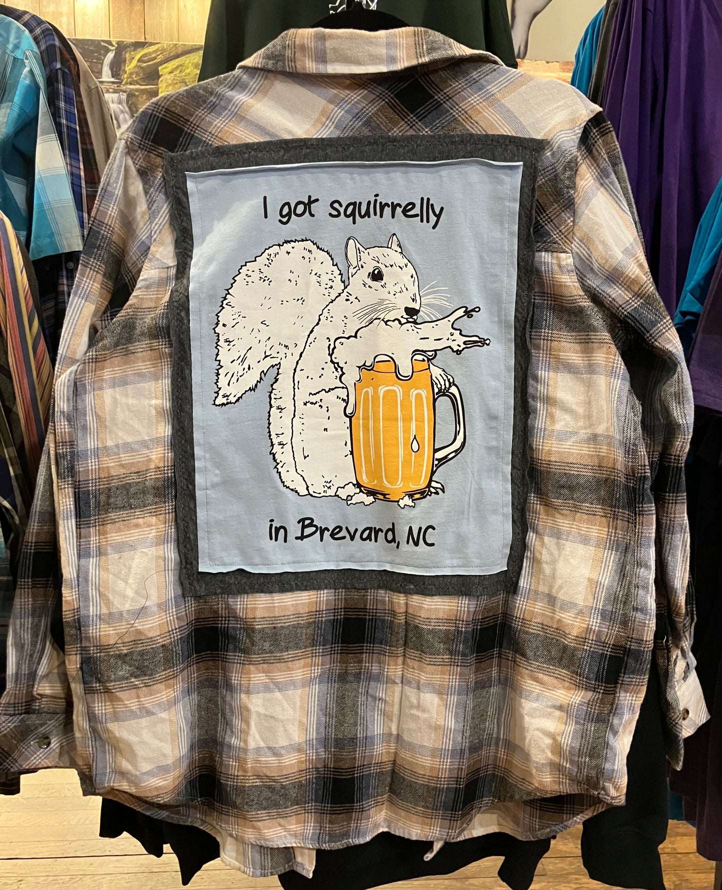 Shirt - Vintage Flannel Shirt with White Squirrel Panel on Back
