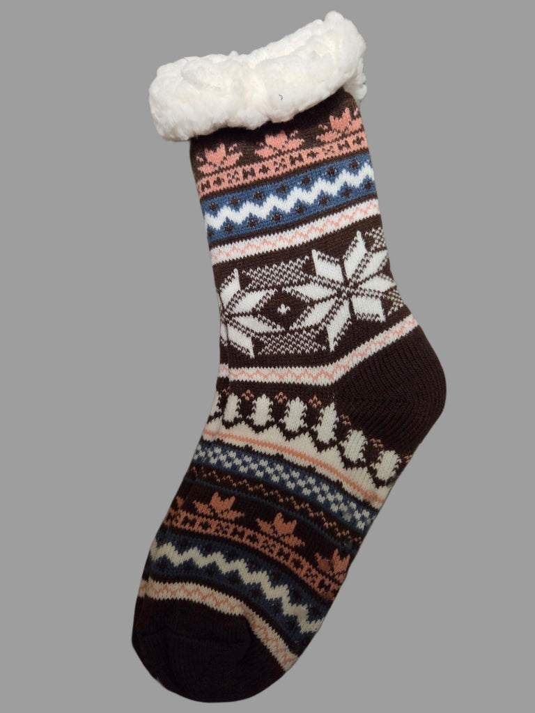 Socks - Fleece-Lined, No Slip Snowflake Design for Women in Assorted Sizes